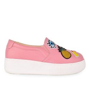 Women's Black Slip On Sneakers with Patches Detail